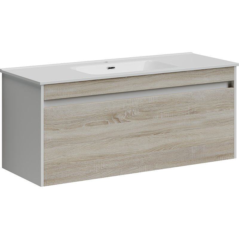 Тумба подвесная SANCOS Smart 1190х450х500, c двумя ящиками оснащенными доводчиками, дуб бардолино/белый , арт. SM120-1E Тумба подвесная SANCOS Smart 1190х450х500, c двумя ящиками оснащенными доводчиками, дуб бардолино/белый , арт. SM120-1E