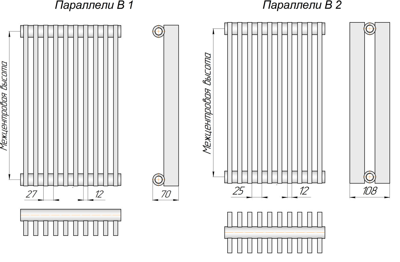 Трубчатый радиатор Параллели В 1-300-3, (базовое исполнение) Трубчатый радиатор Параллели В 1-300-3, (базовое исполнение)