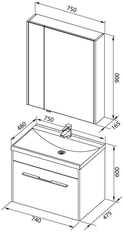 Мебель для ванной Aquanet Августа 75 белый (раковина Нота) Мебель для ванной Aquanet Августа 75 белый (раковина Нота)