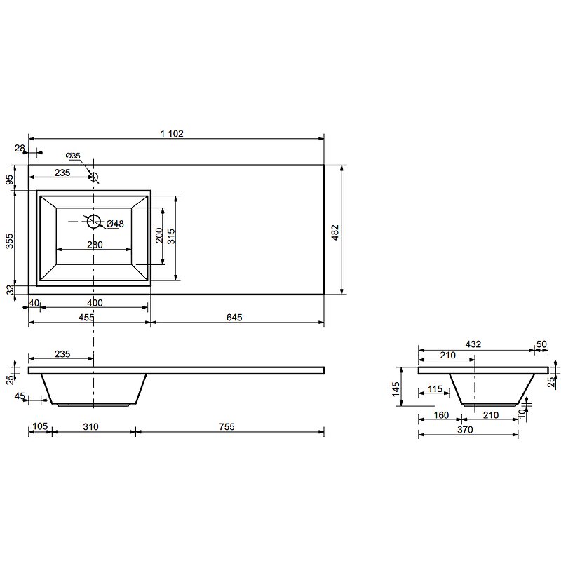 Комплект мебели Dallas Luxe 1100х482 левосторонний подвесной 1 ящик (ШхГхВ) 448х476х430 Комплект мебели Dallas Luxe 1100х482 левосторонний подвесной 1 ящик (ШхГхВ) 448х476х430