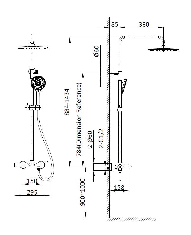 Душевая стойка Esse VSFS-1E1TMB термостатическая, черный Душевая стойка Esse VSFS-1E1TMB термостатическая, черный