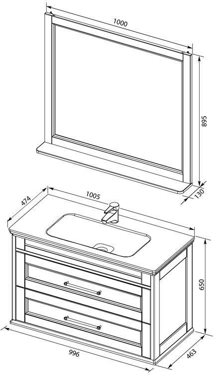 Мебель для ванной Aquanet Бостон М 100 белый (лит. мрамор) Мебель для ванной Aquanet Бостон М 100 белый (лит. мрамор)