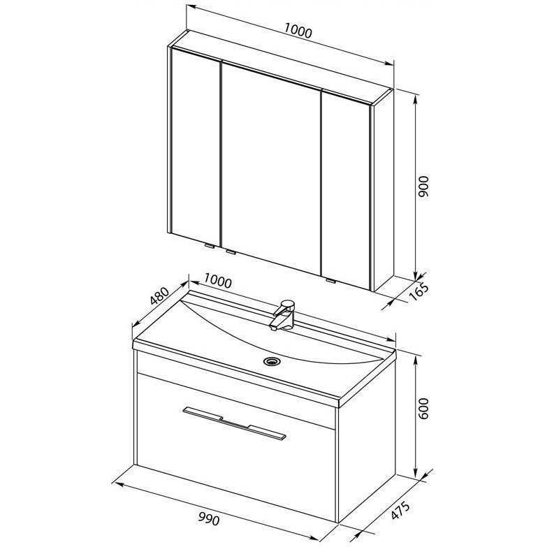 Мебель для ванной Aquanet Августа 100 белый (ручка хром, раковина Нота) Мебель для ванной Aquanet Августа 100 белый (ручка хром, раковина Нота)
