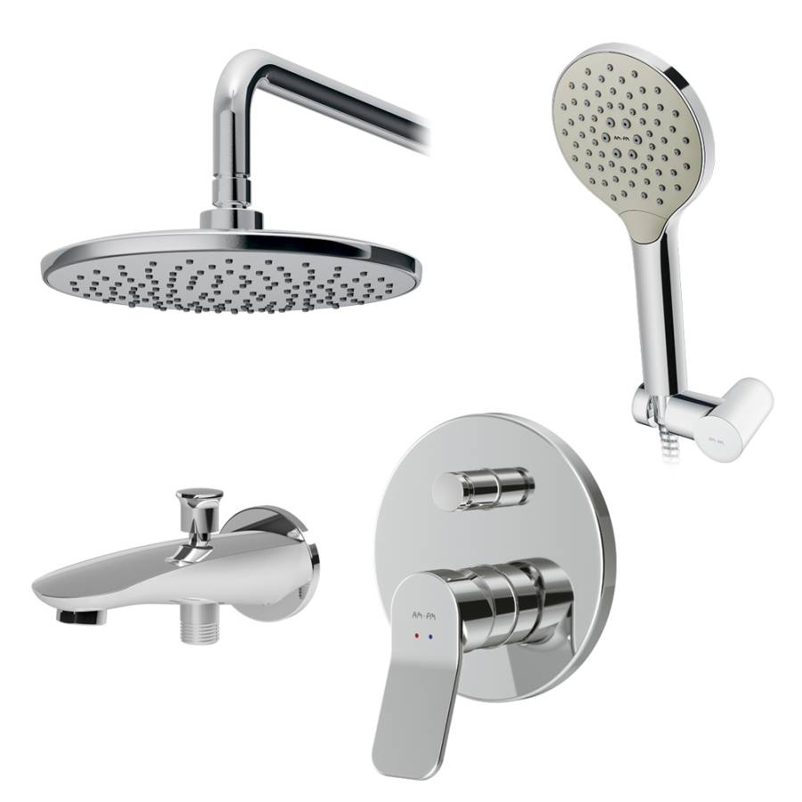 Набор: Смеситель Для ванны и душа, верхний душ с держателем, душевой набор и излив на ванну FB85A10020 X-Joy Набор: Смеситель Для ванны и душа, верхний душ с держателем, душевой набор и излив на ванну FB85A10020 X-Joy