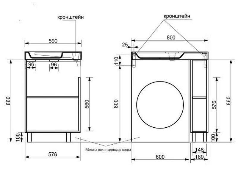 Комплект напольный под умывальник Riga Luxe 800х590  правосторонний Ш180хГ576хВ860 Комплект напольный под умывальник Riga Luxe 800х590  правосторонний Ш180хГ576хВ860