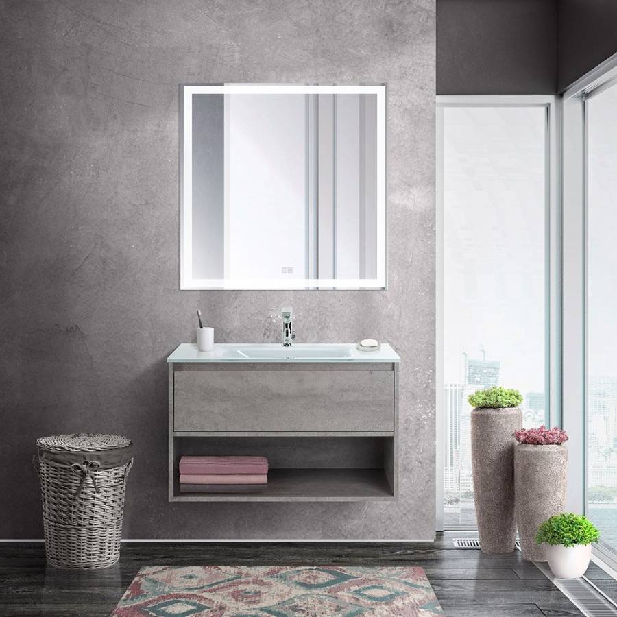 Тумба c раковиной подвесная с одним ящиком и одной открытой полкой BelBagno KRAFT 80 Rovere Galifax Bianco, раковина белая Тумба c раковиной подвесная с одним ящиком и одной открытой полкой BelBagno KRAFT 80 Rovere Galifax Bianco, раковина белая