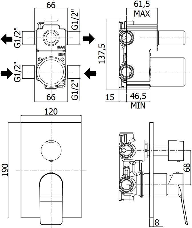 Смеситель для душа Paffoni Tilt TI018BO/M (с внутренней частью) Смеситель для душа Paffoni Tilt TI018BO/M (с внутренней частью)