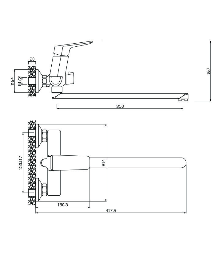Смеситель д/ванны с длинным изливом, ARAGON, арт.10221AN Смеситель д/ванны с длинным изливом, ARAGON, арт.10221AN