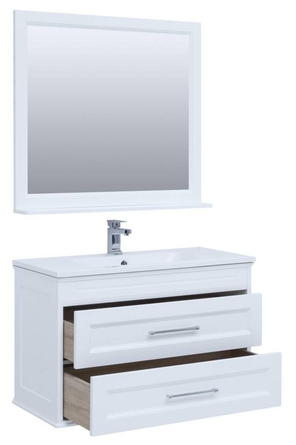 Мебель для ванной Aquanet Бостон М 100 белый (лит. мрамор) Мебель для ванной Aquanet Бостон М 100 белый (лит. мрамор)