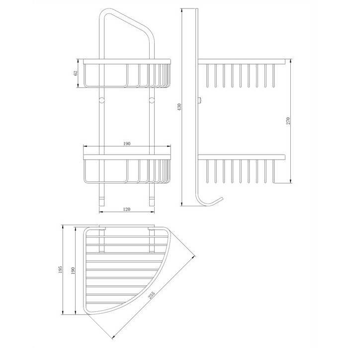 Полка-корзинка для душа угловая двойная 19х19 см OMNIRES UN3510CR (хром) Полка-корзинка для душа угловая двойная 19х19 см OMNIRES UN3510CR (хром)