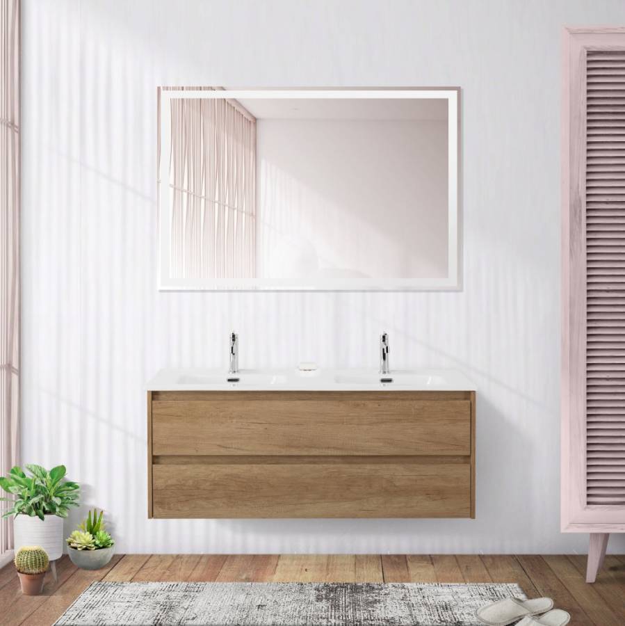 Тумба с раковиной на две чаши подвесная BelBagno KRAFT 120 Rovere Nebrasca Nature , раковина белая Тумба с раковиной на две чаши подвесная BelBagno KRAFT 120 Rovere Nebrasca Nature , раковина белая