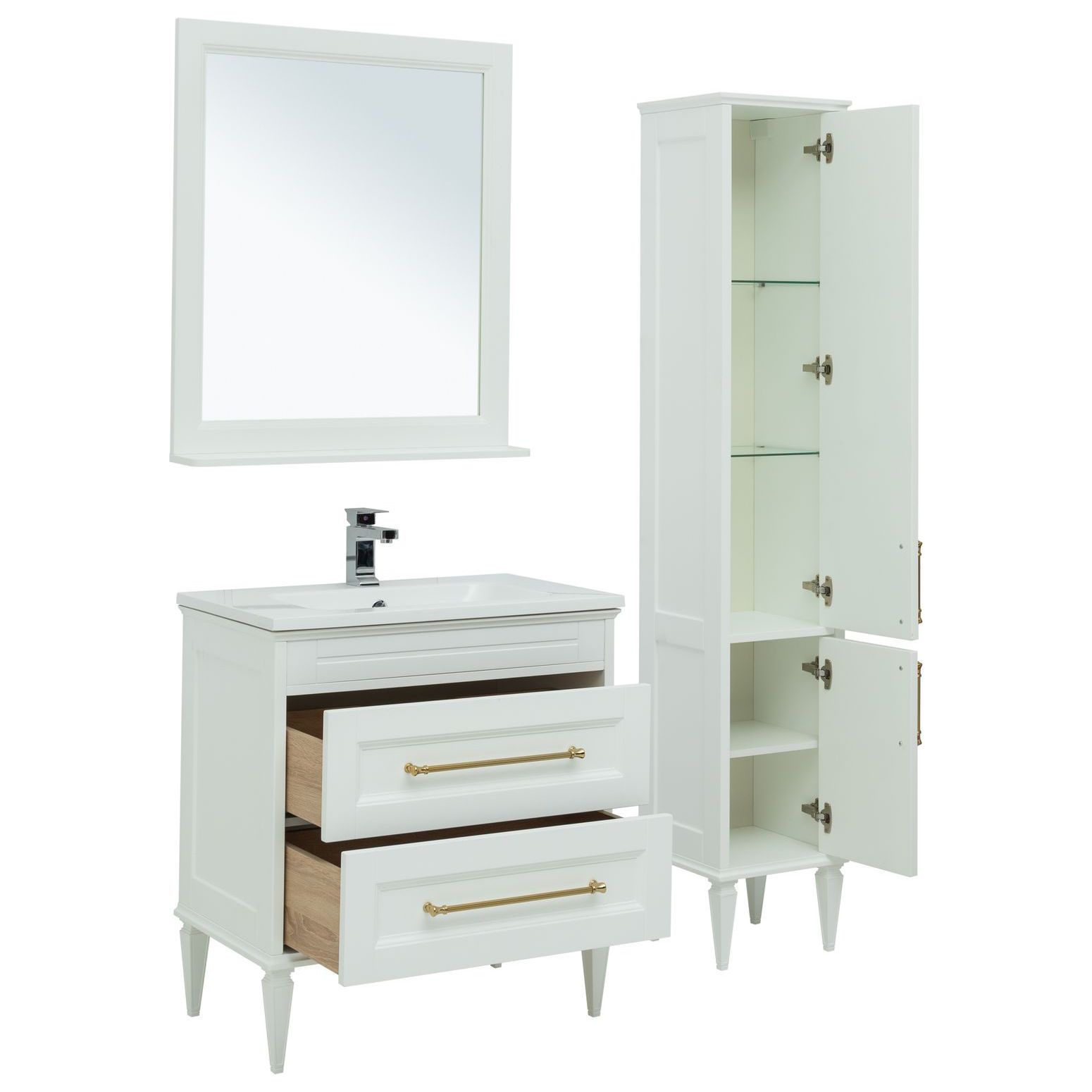 Мебель для ванной Aquanet Бостон М 80 белый (ручки золото, раковина Бостон) Мебель для ванной Aquanet Бостон М 80 белый (ручки золото, раковина Бостон)
