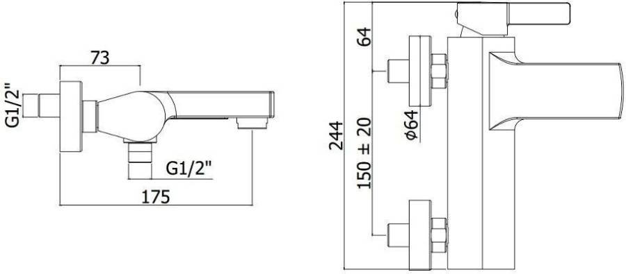 Смеситель для ванны с душем Paffoni Rock RO022ST Смеситель для ванны с душем Paffoni Rock RO022ST