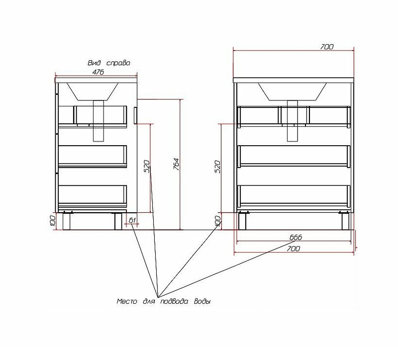 Комплект мебели Monaco 70 напольный 3 ящика (ШхГхВ)698х476х760 Комплект мебели Monaco 70 напольный 3 ящика (ШхГхВ)698х476х760