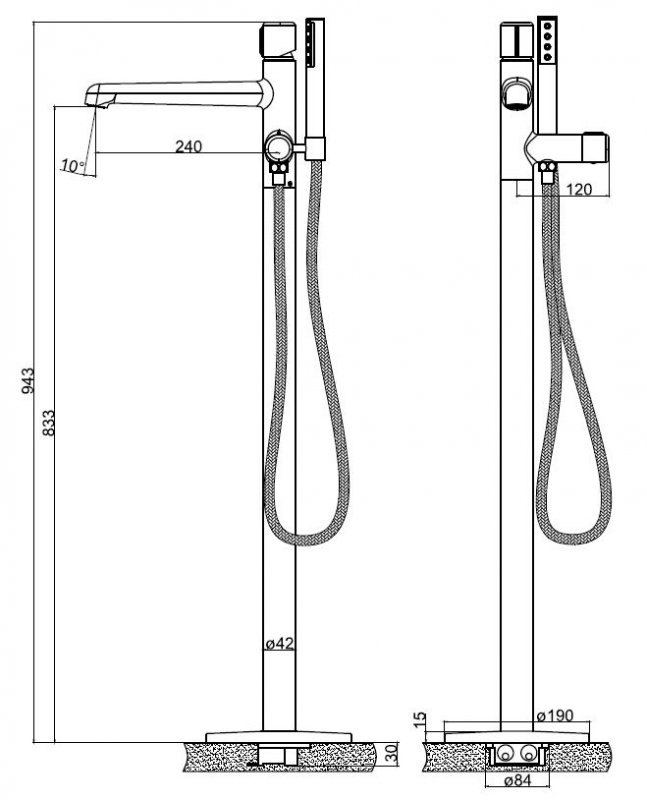 UNO Напольный смеситель для ванны, золото UNO-FMT-ORO UNO Напольный смеситель для ванны, золото UNO-FMT-ORO