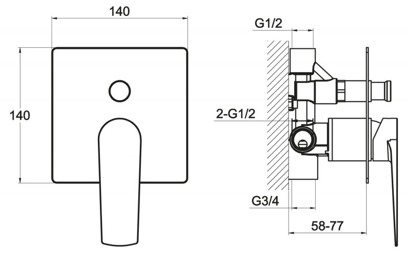 CARIN Встраиваемый двухпозиционый смеситель, хром CAR-BASM-CRM CARIN Встраиваемый двухпозиционый смеситель, хром CAR-BASM-CRM
