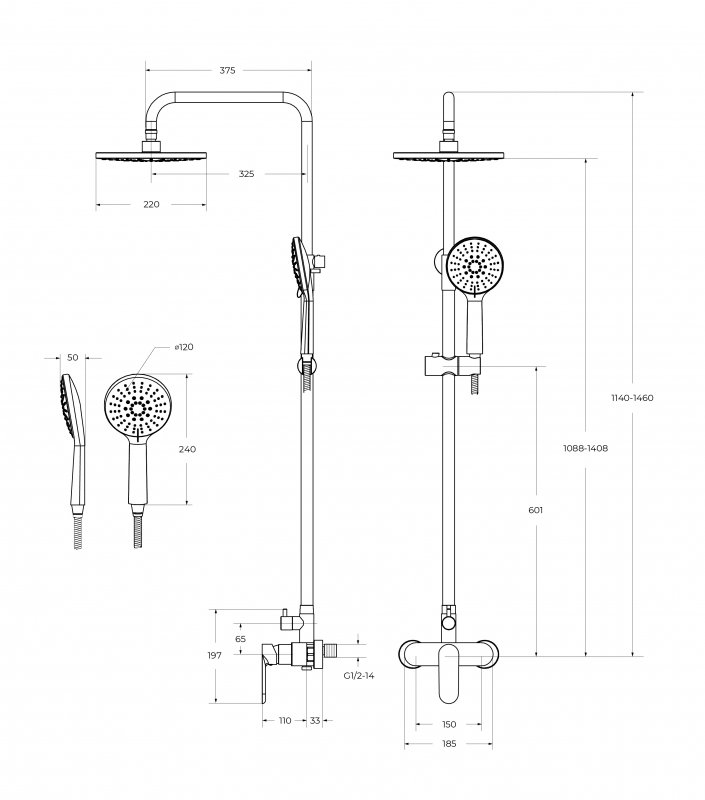 STYLUS-CD-BORO Душевая стойка со смесителем, брашированное золото STYLUS-CD-BORO Душевая стойка со смесителем, брашированное золото