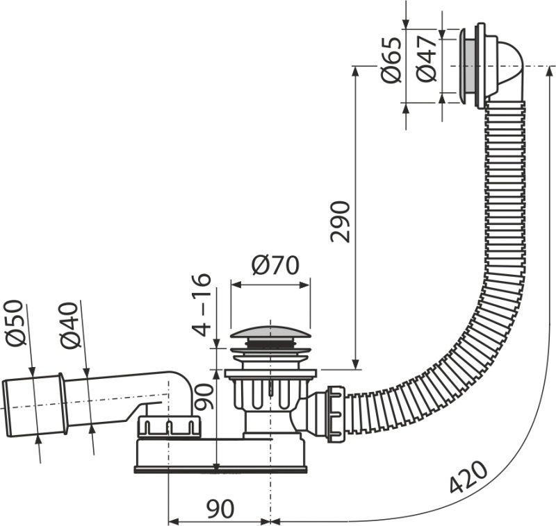 Сифон для душевого поддонa CLICK/CLACK, металл Сифон для душевого поддонa CLICK/CLACK, металл