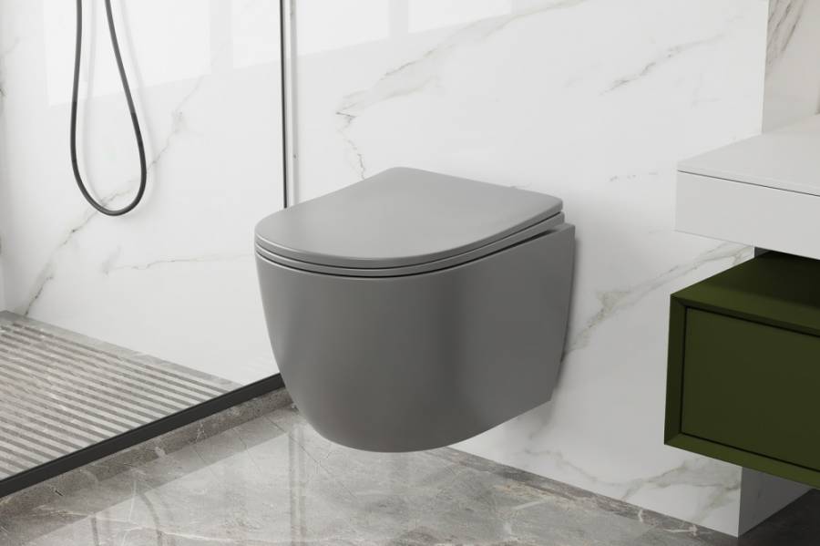 Унитаз ABBER Bequem AC1103MG подвесной серый матовый, безободковый Унитаз ABBER Bequem AC1103MG подвесной серый матовый, безободковый