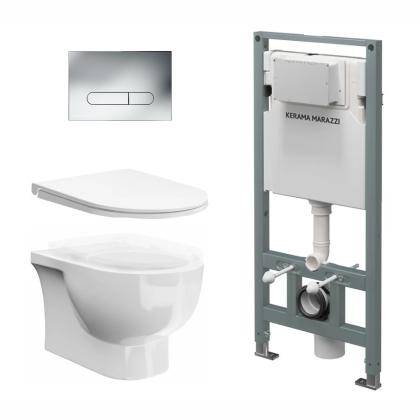 Комплект инсталляции с подвесным унитазом, кнопкой смыва и сиденьем