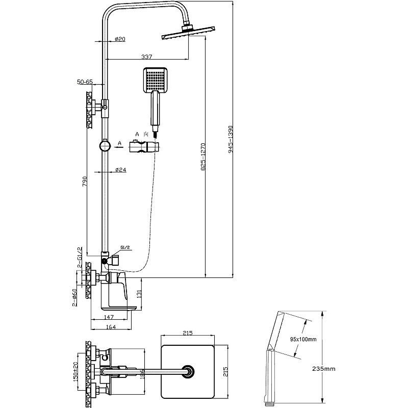 Душевая стойка Agger Brilliant A0394444 черная Душевая стойка Agger Brilliant A0394444 черная