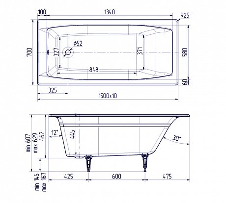 Ванна чугунная Creto Edge 150х70 см 26-1150 Ванна чугунная Creto Edge 150х70 см 26-1150