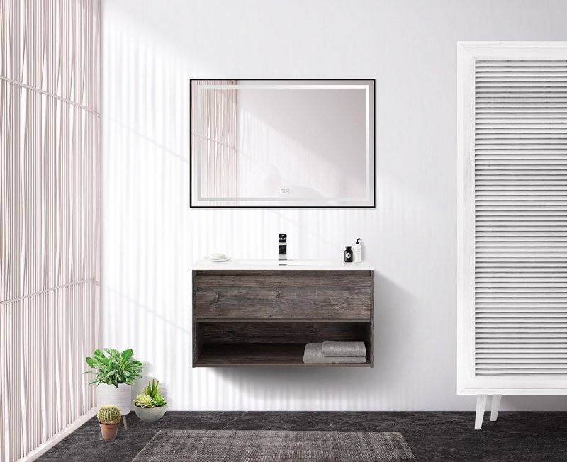 Тумба c раковиной подвесная с одним ящиком и одной открытой полкой BelBagno KRAFT 80 Rovere Galifax Bianco, раковина белая Тумба c раковиной подвесная с одним ящиком и одной открытой полкой BelBagno KRAFT 80 Rovere Galifax Bianco, раковина белая
