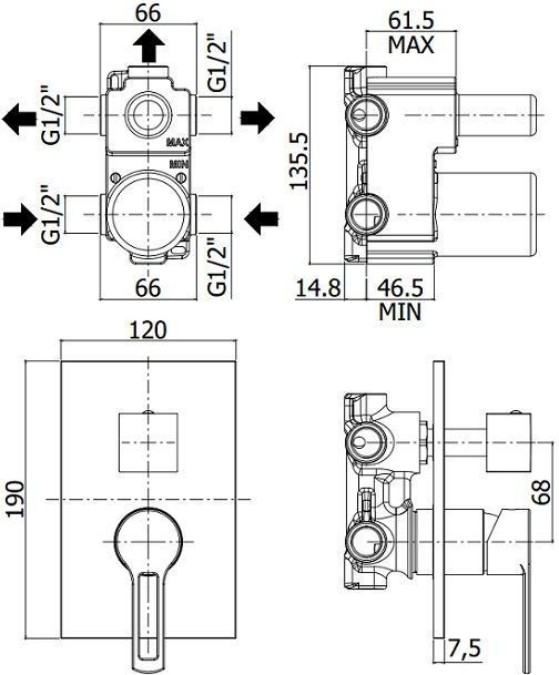 Смеситель для душа Paffoni Ringo RIN019NO/M (с внутренней частью) Смеситель для душа Paffoni Ringo RIN019NO/M (с внутренней частью)