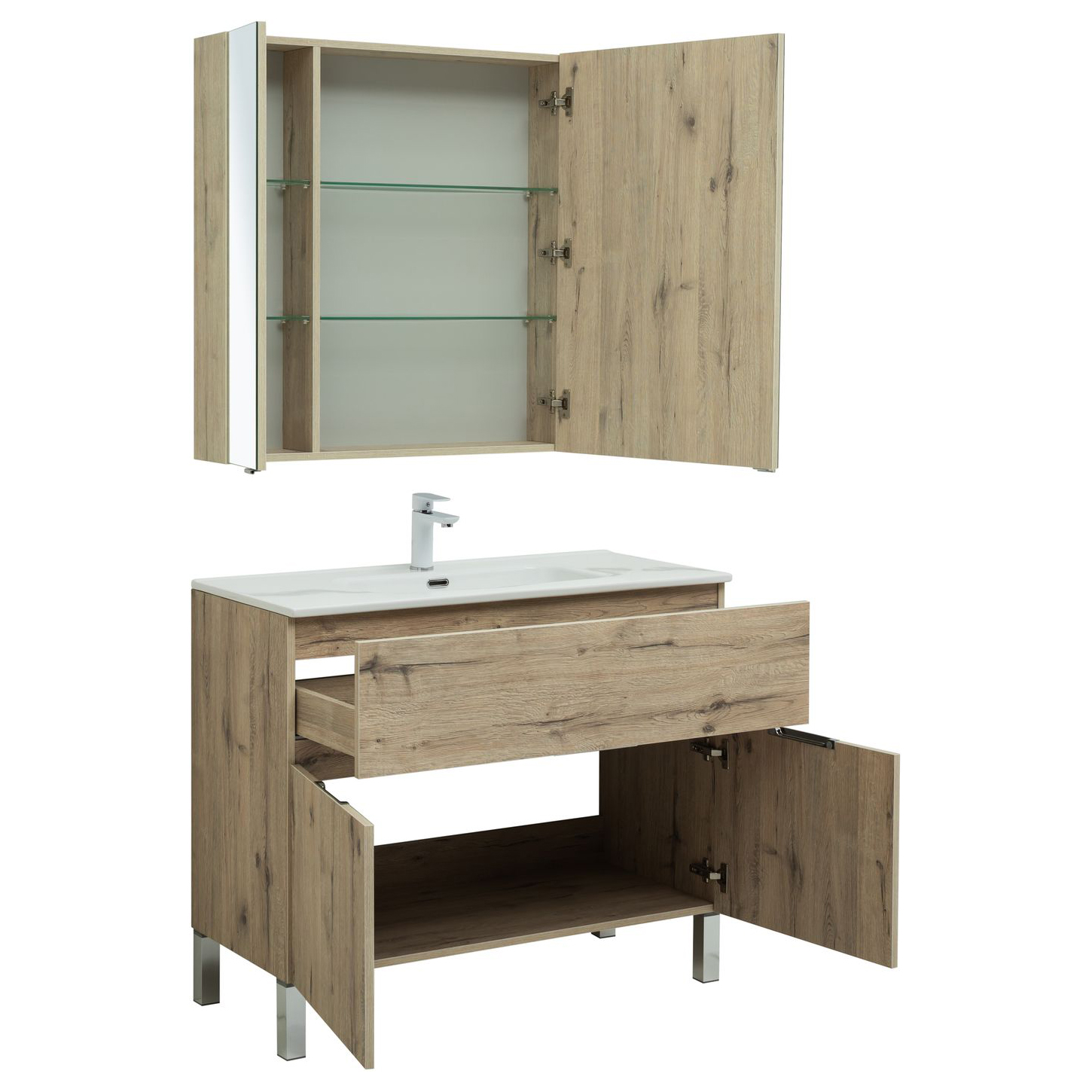 Мебель для ванной Aquanet Алвита New 100 1 ящик, 2 дверцы, дуб веллингтон белый Мебель для ванной Aquanet Алвита New 100 1 ящик, 2 дверцы, дуб веллингтон белый