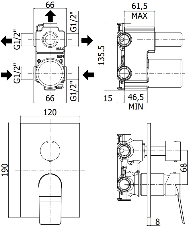 Смеситель для душа Paffoni Tilt TI019BO/M (с внутренней частью) Смеситель для душа Paffoni Tilt TI019BO/M (с внутренней частью)