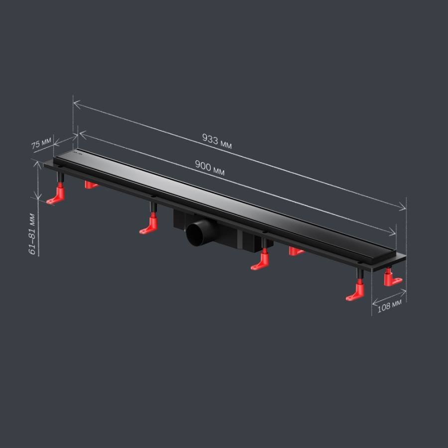 W02SC-U11-090-04BM PrimeFlow Трап для душа линейный универс затвор Tile 90см цвет черн мат W02SC-U11-090-04BM PrimeFlow Трап для душа линейный универс затвор Tile 90см цвет черн мат
