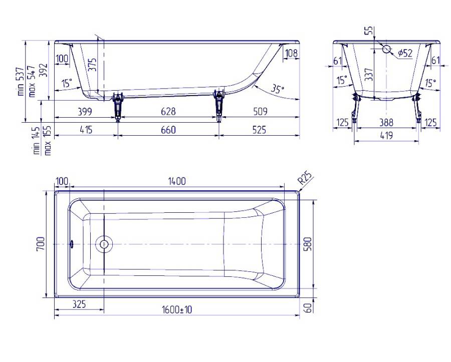 Ванна чугунная Creto Strong 160x70 см 25-1160 Ванна чугунная Creto Strong 160x70 см 25-1160