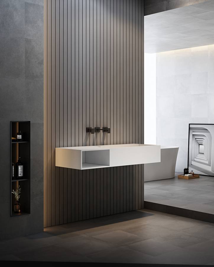 Тумба с раковиной ABBER Stein AS2640-1.0 L подвесная, белая матовая Тумба с раковиной ABBER Stein AS2640-1.0 L подвесная, белая матовая