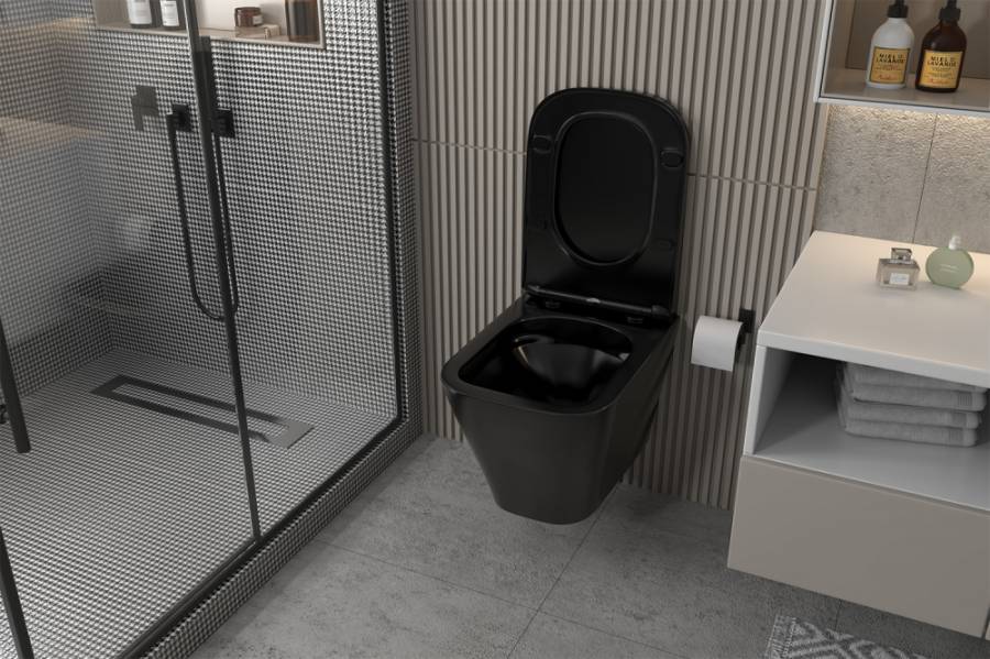 Унитаз ABBER Rechteck AC1200MB подвесной черный матовый, безободковый Унитаз ABBER Rechteck AC1200MB подвесной черный матовый, безободковый