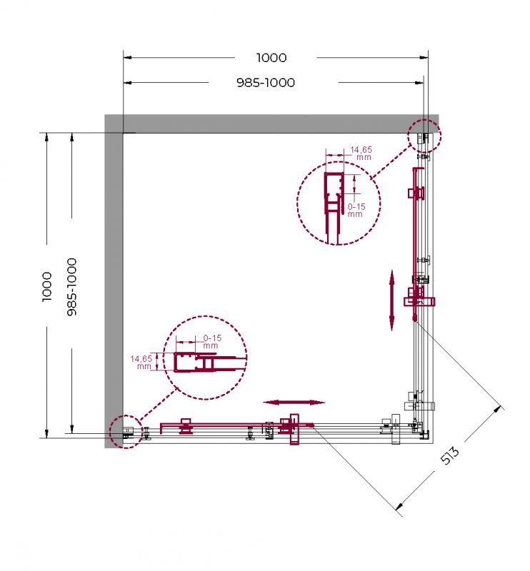 MARINO-A-2-90-C-GM Душевой уголок, Условный размер, мм:900x900x1950 Габариты с диапазоном регулировок, мм:(885-900)х(885-900)x1950  MARINO-A-2-90-C-GM Душевой уголок, Условный размер, мм:900x900x1950 Габариты с диапазоном регулировок, мм:(885-900)х(885-900)x1950