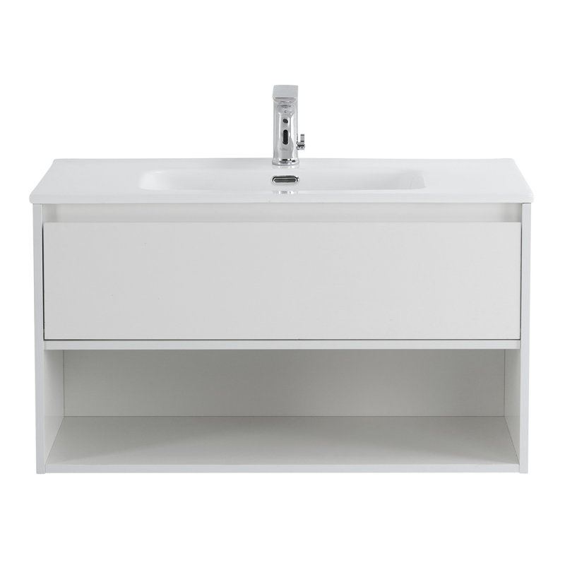 Тумба c раковиной подвесная с одним ящиком и одной открытой полкой BelBagno KRAFT 90 Bianco Opaco, раковина белая Тумба c раковиной подвесная с одним ящиком и одной открытой полкой BelBagno KRAFT 90 Bianco Opaco, раковина белая