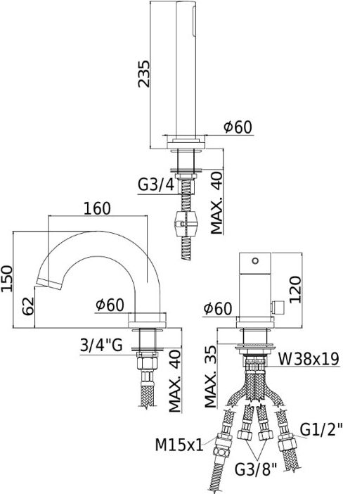 Смеситель на борт ванны Paffoni Light LIG040LCR Смеситель на борт ванны Paffoni Light LIG040LCR