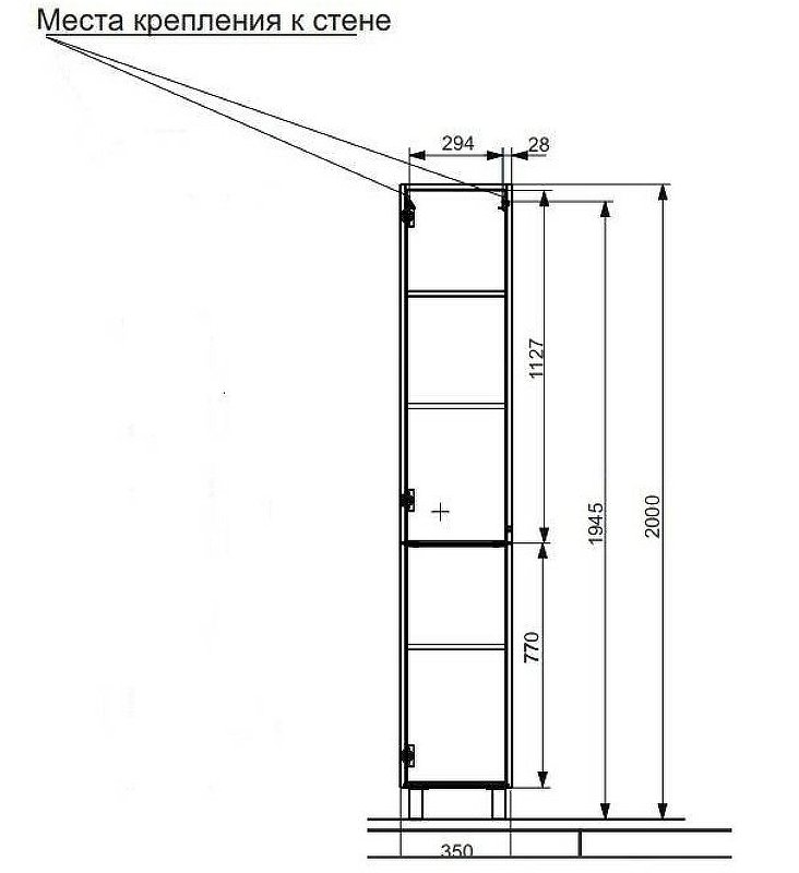 Пенал напольный Kare Luxe правосторонний (ШхГхВ) 350х350х2000 Пенал напольный Kare Luxe правосторонний (ШхГхВ) 350х350х2000