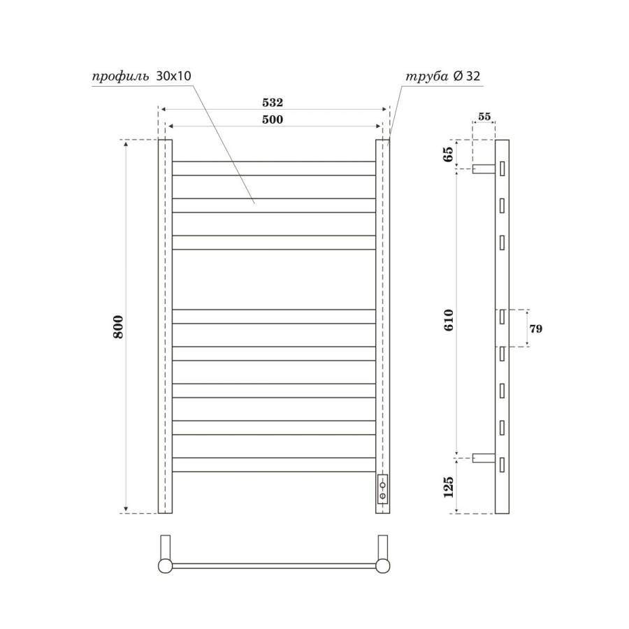 Полотенцесушитель электрический Point Селена PN16858W П8 500x800, диммер справа, белый Полотенцесушитель электрический Point Селена PN16858W П8 500x800, диммер справа, белый