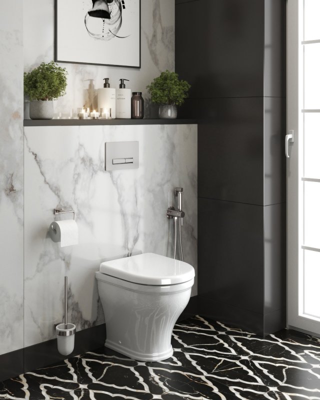 CZR-265-CBR Чаша унитаза приставного безободкового, P-trap, полное примыкание к стене  CZR-265-CBR Чаша унитаза приставного безободкового, P-trap, полное примыкание к стене