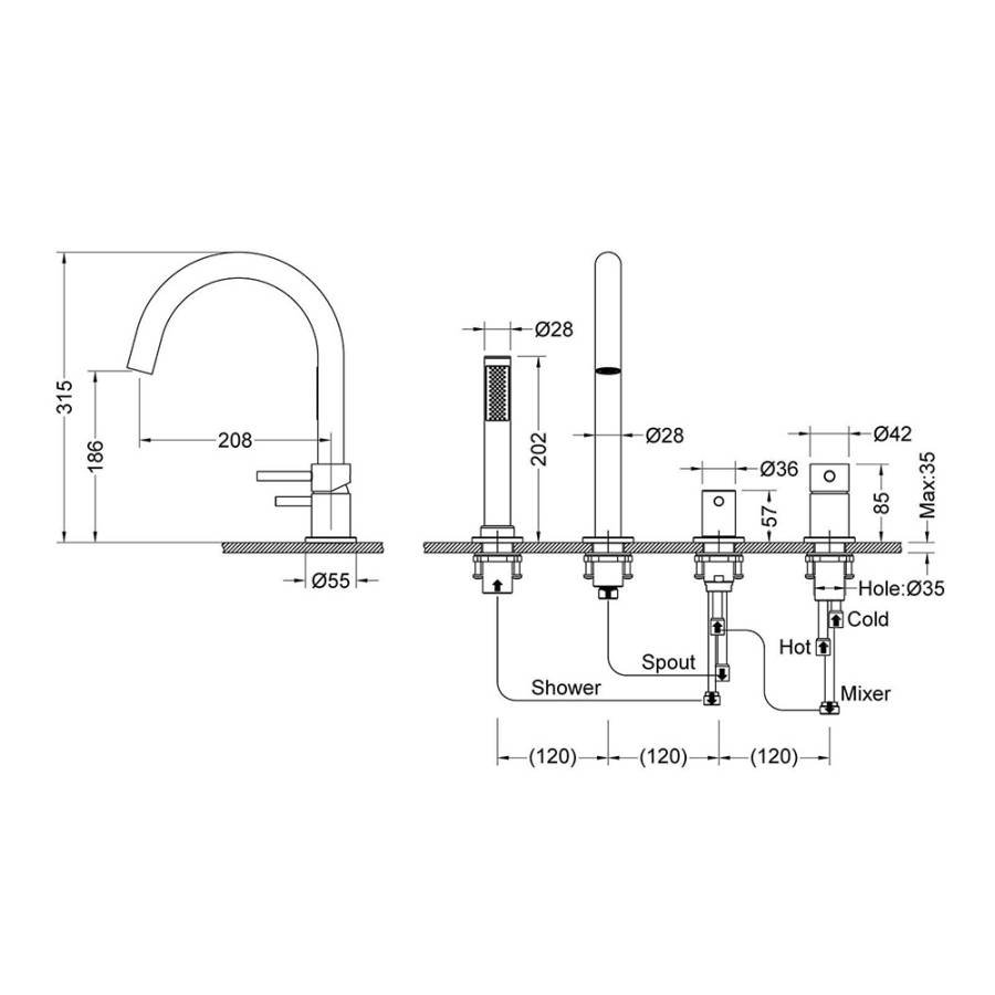 Смеситель Timo Saona 2320/17Y на борт ванны, золото матовое Смеситель Timo Saona 2320/17Y на борт ванны, золото матовое