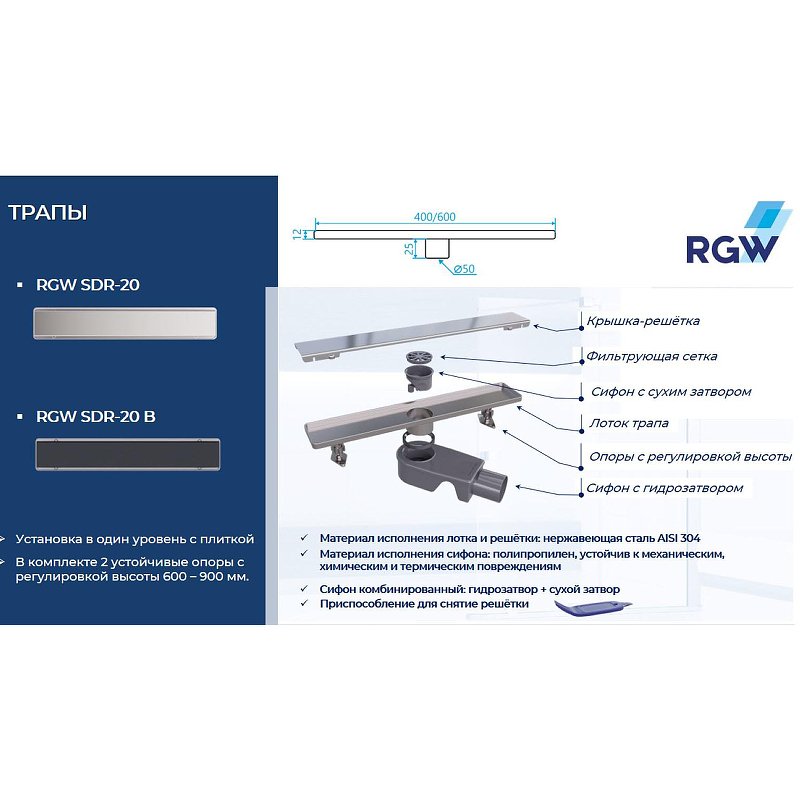 Душевой трап RGW SDR-20B, RGW 47212060-04 Душевой трап RGW SDR-20B, RGW 47212060-04