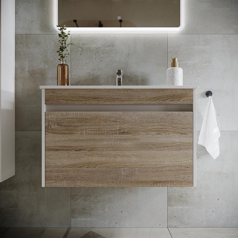 Тумба подвесная SANCOS Smart 790х450х500, c двумя ящиками оснащенными доводчиками, дуб бардолино/белый , арт. SM80E Тумба подвесная SANCOS Smart 790х450х500, c двумя ящиками оснащенными доводчиками, дуб бардолино/белый , арт. SM80E