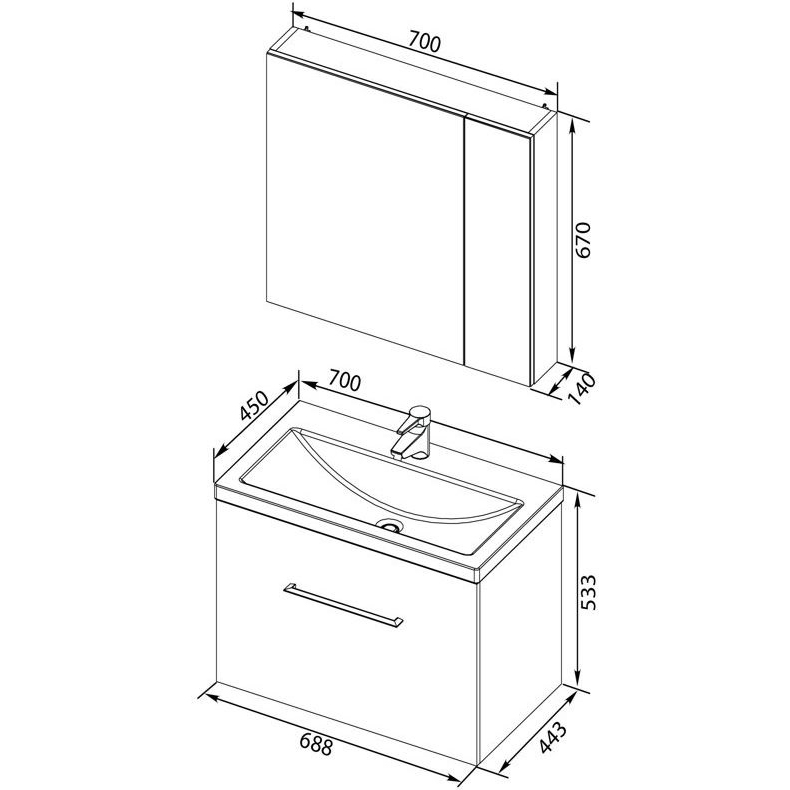 Мебель для ванной Aquanet Порто 70 белый Мебель для ванной Aquanet Порто 70 белый