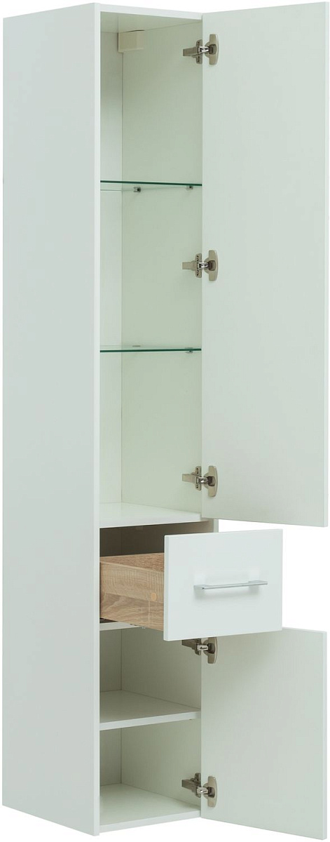 Шкаф-пенал Aquanet Августа белый (ручки хром) Шкаф-пенал Aquanet Августа белый (ручки хром)