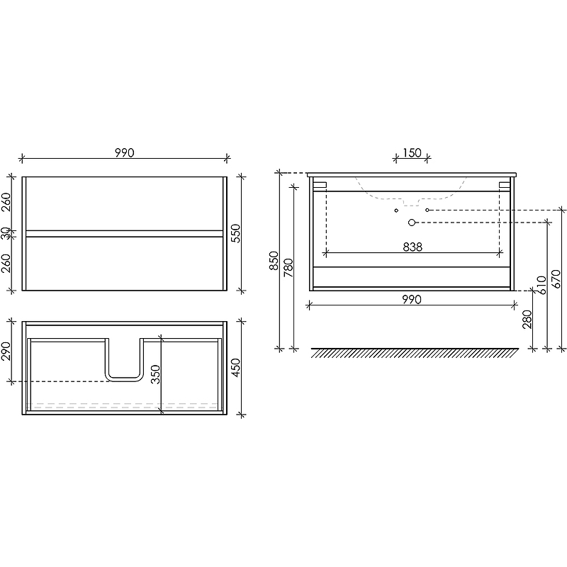 Тумба подвесная SANCOS Urban 990х450х550, c двумя ящиками оснащенными доводчиками, белый глянец , арт. UR100W Тумба подвесная SANCOS Urban 990х450х550, c двумя ящиками оснащенными доводчиками, белый глянец , арт. UR100W
