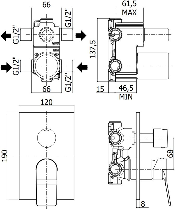 Смеситель для душа Paffoni Tilt TI018NO/M (с внутренней частью) Смеситель для душа Paffoni Tilt TI018NO/M (с внутренней частью)