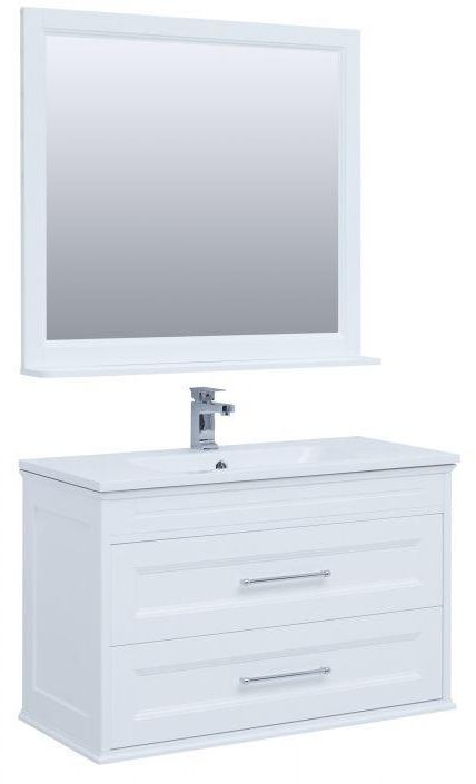 Мебель для ванной Aquanet Бостон М 100 белый (лит. мрамор) Мебель для ванной Aquanet Бостон М 100 белый (лит. мрамор)