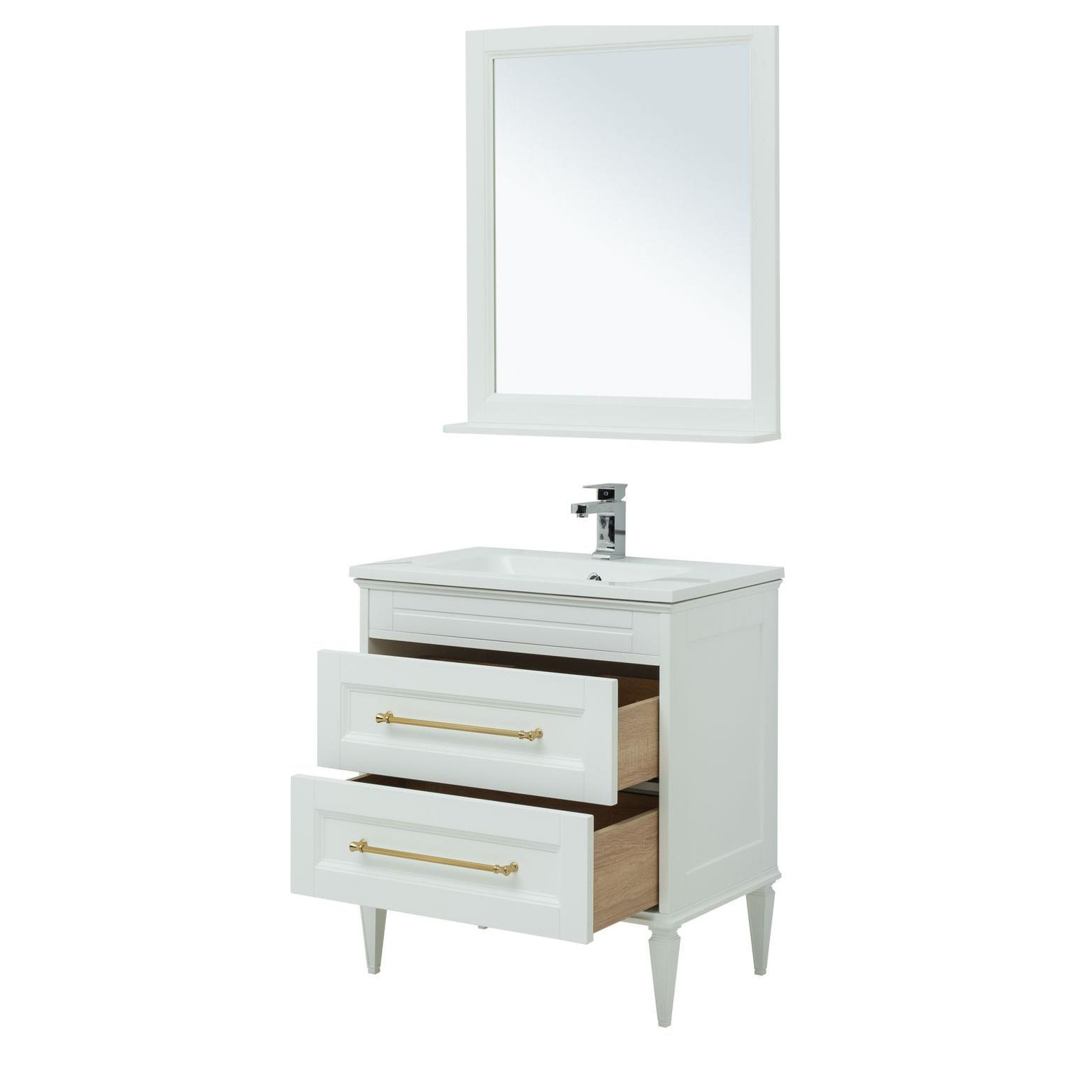 Мебель для ванной Aquanet Бостон М 80 белый (ручки золото, раковина Бостон) Мебель для ванной Aquanet Бостон М 80 белый (ручки золото, раковина Бостон)