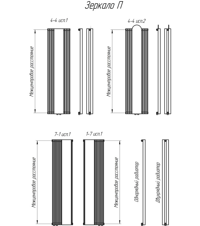 Трубчатый радиатор Зеркало П1-1500-1-7 шаг 25, (базовое исполнение) Трубчатый радиатор Зеркало П1-1500-1-7 шаг 25, (базовое исполнение)